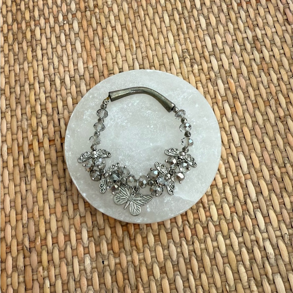 Vintage Silver Butterfly Beaded Bracelet